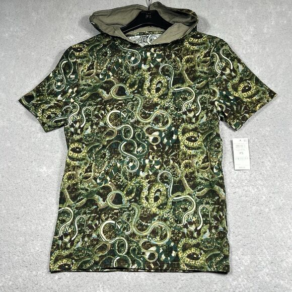 International Concepts Hooded Shirt Mens size X-Small Green Snake Print NWT - Picture 1 of 11